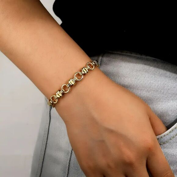 "Icon" Unisex 18K Gold Plated Splicing Chain Bracelet – 7mm Bold Statement Link - Picture 1 of 2